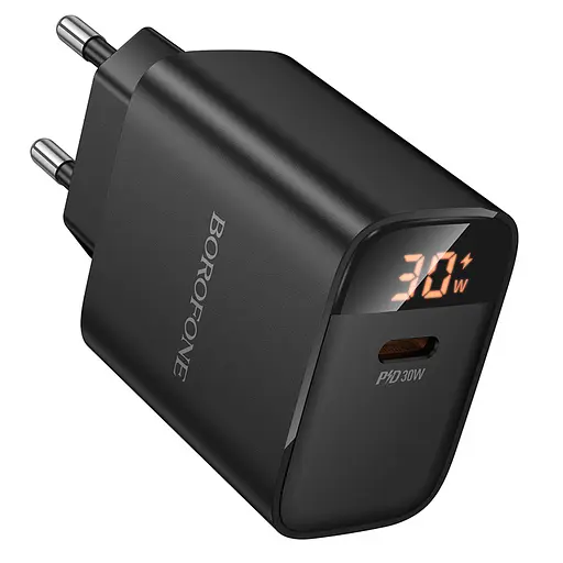 Сетевое зарядное устройство для Borofone BA97A Ilustre single-port PD30W charger with digital display (EU) черный - фото 3