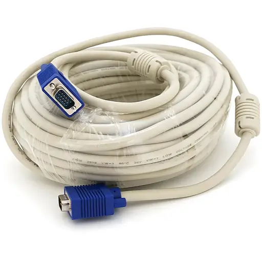 Кабель Merlion VGA 20m, male to male (тато-тато), 2 фериту, білий, Пакет, Q20