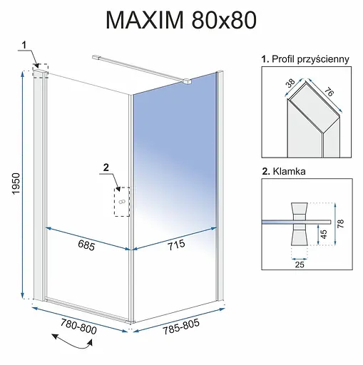 Душова кабіна Rea Maxim 80x80 L REA-K0264, Хром, Ліва, прозорий - фото 7