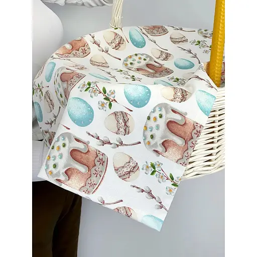 Комплект Великодній кошик Буковина велика з лляним рушником70х45 см Паска блакитний та свічкою - фото 4