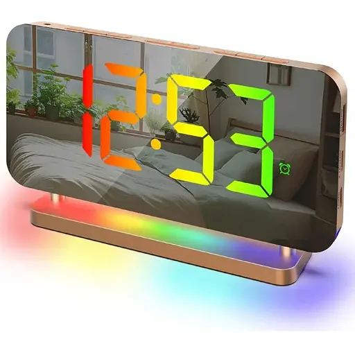 Цифровий будильник Барвисте нічне світло Дзеркальна поверхня RGB LED Електронний будильник EN8853A-RGB - Рожеве золото