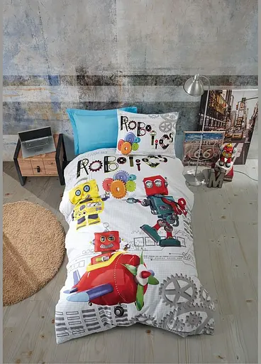 Комплект постільної білизни полуторний 160х220 Robot - Blue ранфорс TC303375714