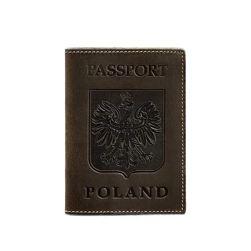 Кожаная обложка для паспорта с польским гербом темно-коричневая Crazy Horse - фото 6