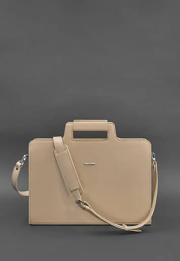 Жіноча шкіряна сумка для ноутбука і документів світло-бежева - фото 4