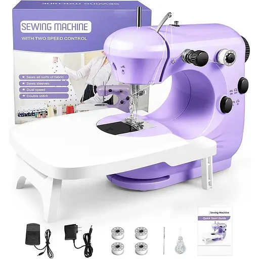 Ручная швейная машина с удлинителем, регулируемые 2 скорости с ножной педалью со швейными наборами для начинающих женщин