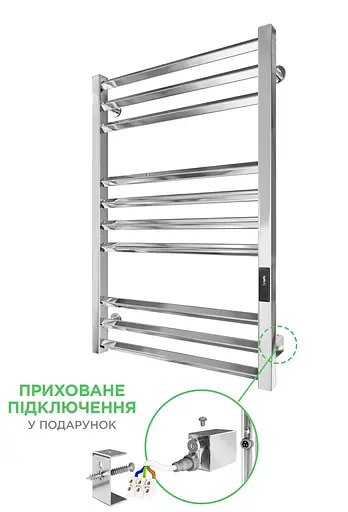 Электрический полотенцесушитель Mario Киото-I 770x530/500 TR K 2.0 таймер-регулятор 2.2.2200.03.P, Хром, универсальное (коннектор), Электронный - фото 1