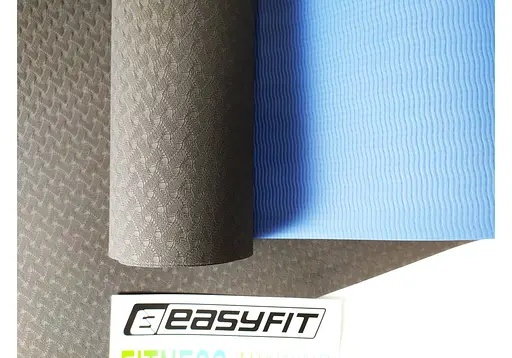 Коврик для йоги и фитнеса EasyFit TPE+TC 6 мм двухслойный черный-синий (EF-1924-B/Bl) - фото 2