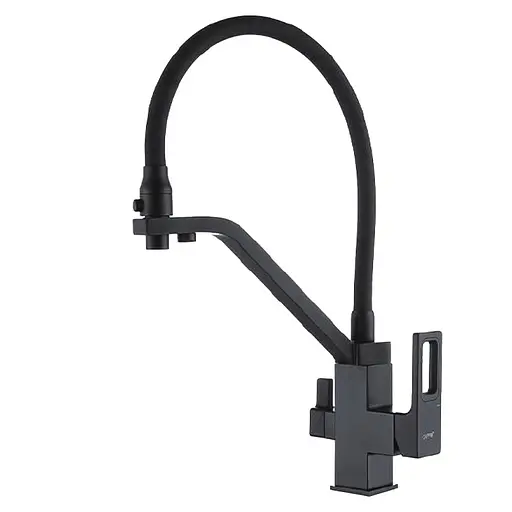 G4317-6 Змішувач для кухні вис. силікон. гусак під фільтр лат. корпус гайка Ø35 чорний Gappo 1/4, Чорний матовий - фото 1