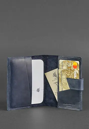 Шкіряна обкладинка для паспорта 4.0 синя - фото 3