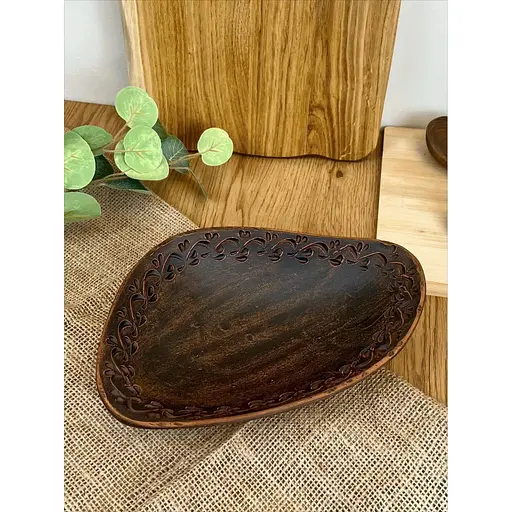 Блюдо овальне  керамічне (глиняне) різьблене 1 л Декор - фото 2