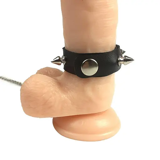 Кольцо для пениса Penis Ring с шипами и поводком, натуральная кожа - фото 5