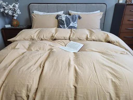 Комплект постельного белья LUXURY Washed из вареного хлопка бежевый Beige  - двуспальный - фото 7