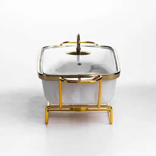 Мармитница фарфоровая Yiwu 1 л прямоугольная на подставке с подогревом 31х16х11 см мармит на подставке для первых блюд ML-77A-11 - фото 4