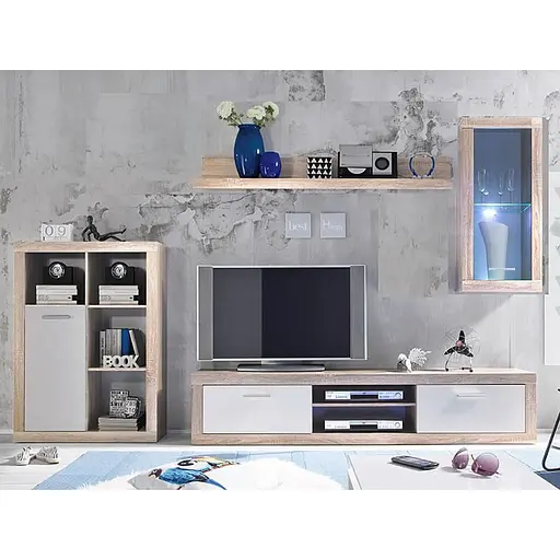 Модульна стінка для вітальні ВМК (БРВ) Барселона Дуб сонома + Німфея альба (GRB-1900)