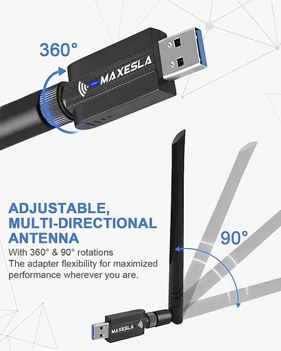 USB-адаптер Maxesla Wi-Fi для ПК, высокоскоростной USB-адаптер Wi-Fi со скоростью 1200 Мбит/с, 802.11ac - фото 6