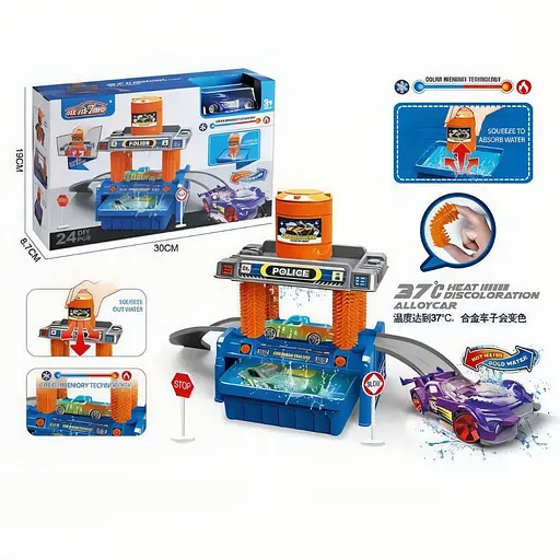 Автомойка с треком 660 S 104, меняющая цвет машинка, бак для воды, контейнер, аксессуары, наклейки - фото 3