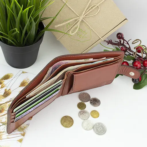 Портмоне мужское кожаное с гербом П6-02 (коричневое) - фото 4