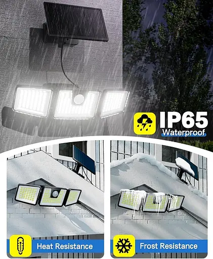 Солнечные светильники охранные, солнечные прожекторы Датчик движения 156 LED с отдельной солнечной панелью, угол освещения 270°, IP65 - фото 3