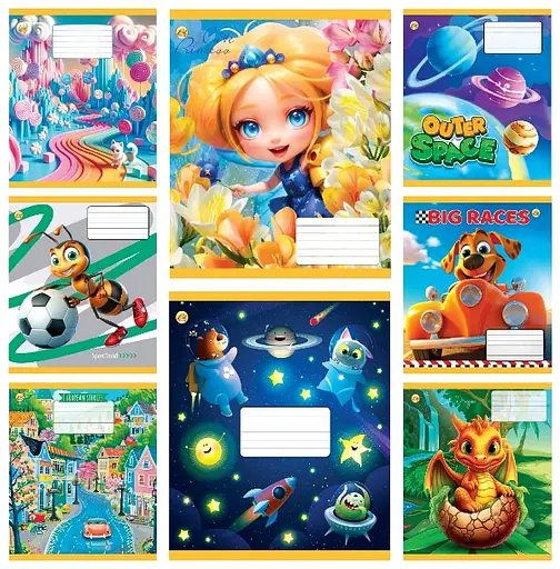 Зошити учнівські 12 аркушів коса лінія Тверда Мікс 7, 25 шт. в упаковці