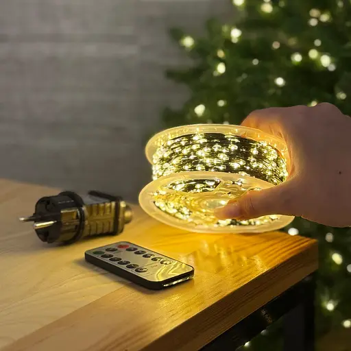 Світлодіодна гірлянда Роса 200 метрів тепле біле світло зелений провід 2000 LED 8 режимів з пультом - фото 3