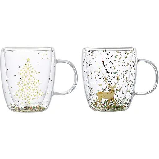 Набор чашек новогодних Vittora VT-5330-350 Праздник в чашке с двойным дном 350 мл Прозрачный 2 шт - фото 1