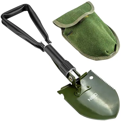 Neo Tools 63-121 Лопата туристическая, саперная, 5в1, лопата, кирка, открывалка для бутылок, пила, торцевой ключ на 10 мм, чехол