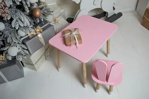 Дитячий прямокутний столик (Рожевий) та стільчик Зайчик (Рожевий) - фото 2