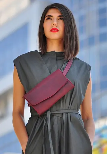 Шкіряна жіноча сумка Еліс бордова crazy horse - фото 2