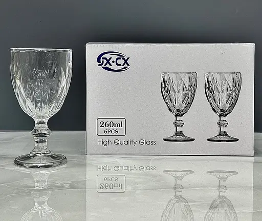 Набір келихів для вина JXCX Ромби 6шт Подарункові скляні фужери для коктейлів 260мл Прозорий - фото 9