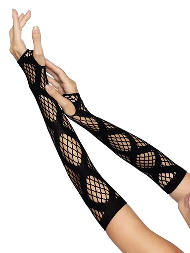 Длинные митенки Leg Avenue Faux wrap net arm warmers One size Black крупная сетка - фото 2