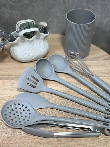 Набір кухонного приладдя Magio MG-1129 із підставкою 8 предметів Сірий - фото 6