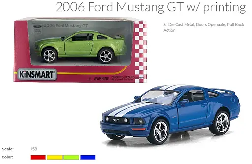 Металева інерційна легкова модель Ford Mustang GT 2006 5" з принтом, відкриваються двері (В асортименті) - фото 3