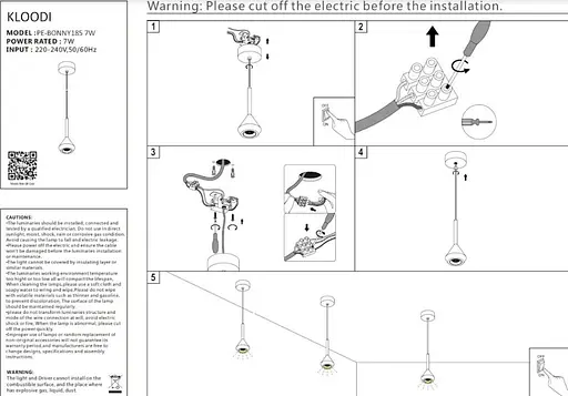 Светильник подвесной KLOODI DECO PE-BONNY185 7W 3K WH - фото 2