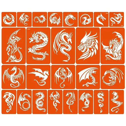 Набір трафаретів для біо-тату Дракони - великий мікс dragons-big-mix