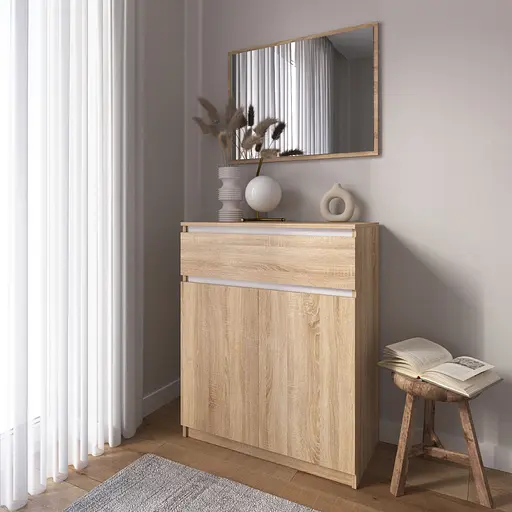 Комод тумба Vays R-23 Дуб Сонома-Білі планки, з шухлядою та відділенням з полицями, без ручок, ЛДСП, 80×40×98 см - для дому, спальні, передпокою