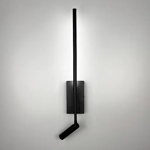 Чорне видовжене бра із регулюючим спотом та вимикачем | Арт. WS 3G/580 BK | Line F - фото 6