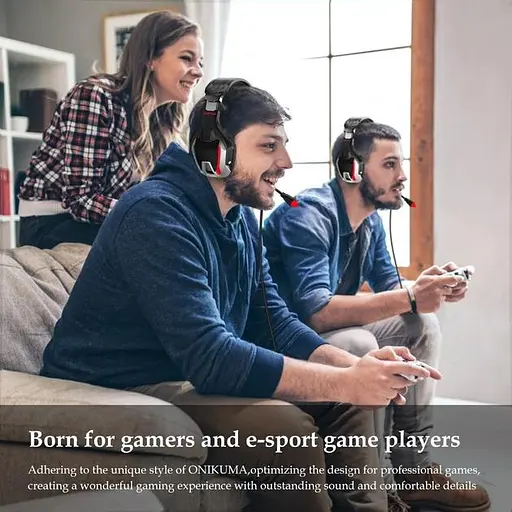 Проводная игровая гарнитура Onikuma Gaming with LED K12, USB, 3.5mm, 2.2m, black-red - фото 8