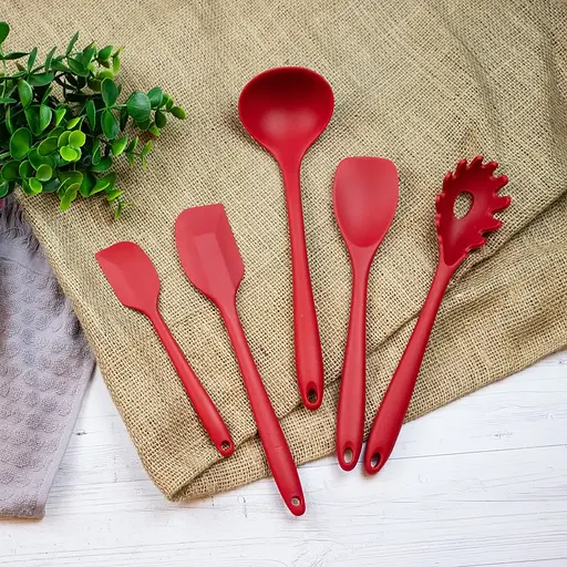 Набір кухонного приладдя силіконовий з 10 предметів з підставкою (вінчик, ополоник, лопатка, щипці), A-plus Червоний 85469 - фото 7