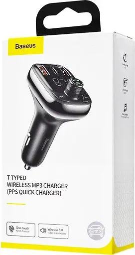 Автомобільний FM-модулятор Baseus T-Typed Bluetooth CCTM-B01 (2USB/1Type-C/36W) Чорний - фото 6