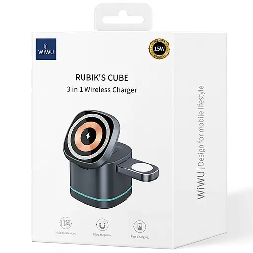 БЗП WIWU Wi-W024 3 in 1 wireless charger Grey - фото 4