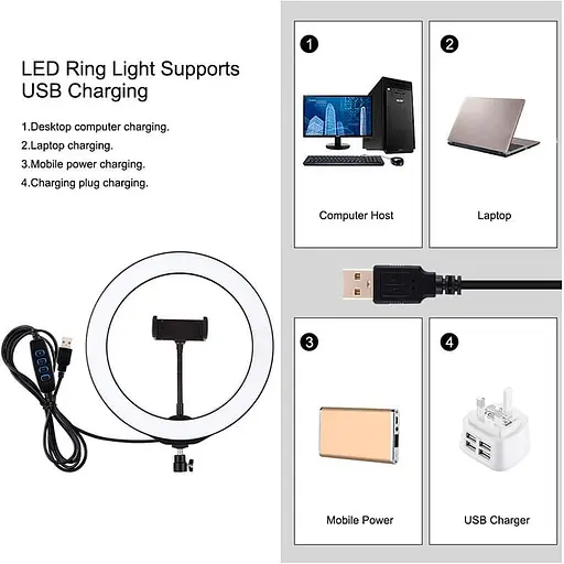 Кольцевая USB LED лампа Puluz PKT3035 10" + штатив 1.1 м - фото 2