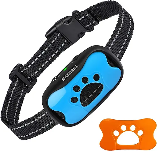 Синий ошейник для собак, MASBRILL Средний ошейник Перезаряжаемый против лая антилай