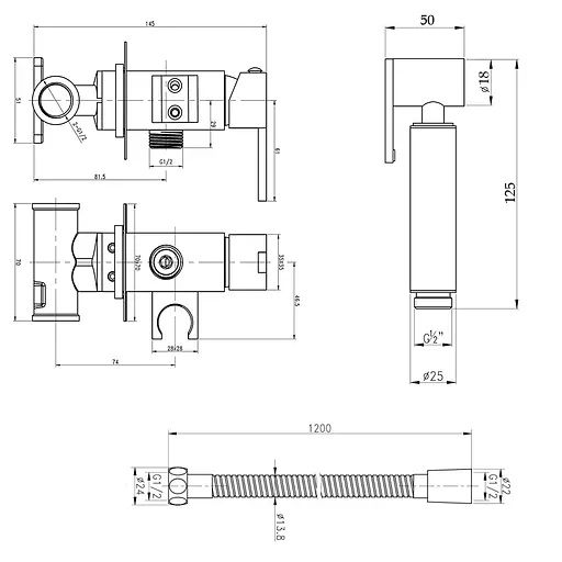 Набір гігієнічного душа прихованого монтажу Qtap Inspai-Varius прямокутний QT259710842859NB Black Matt, Чорний матовий - фото 2