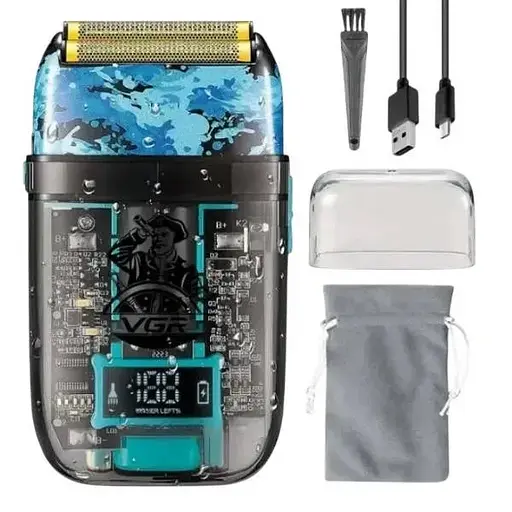 Електробритва акумуляторна шейвер VGR V-352 IPX5 з подвійним лезом + LCD дорожня сумка