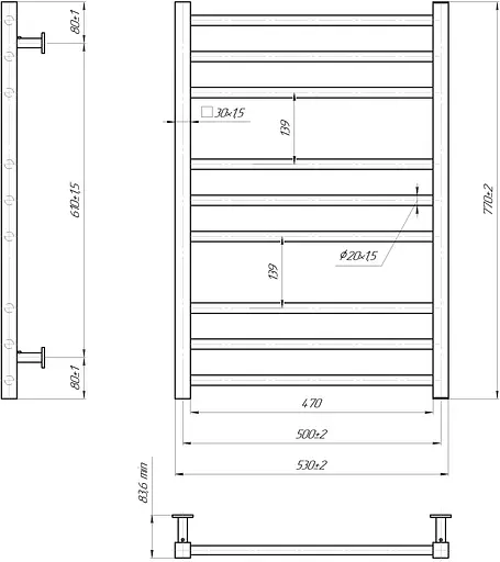 Водяна рушникосушка Mario Inox Преміум Класік 770x540/500 1.7.044598.P, Хром, нижнее - фото 4