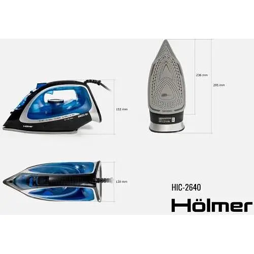 Утюг Holmer HIC-2640, Blue/Black, 2600W, керамика, паровой удар 140 г/мин, постоянная подача пара 40 г/мин, вертикальная отпарка, очистка от накипи - фото 5