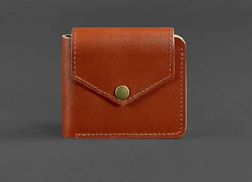 Кожаное портмоне 4.2 на кнопке светло-коричневое. - фото 1