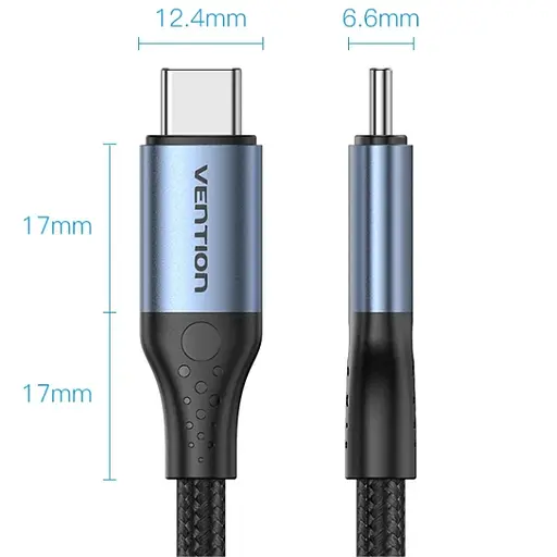 Кабель Vention USB 4.0 Type-C M-M, 1.0 м 240W (50V/5A) 8K60Hz Thunderbolt 4 Gray Aluminum Alloy - фото 3