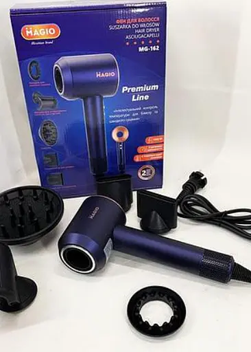 Фен Magio MG-162 Premium Line с 5 насадками, 3 скорости и 4 температурных режима 1500 Вт Синий - фото 4