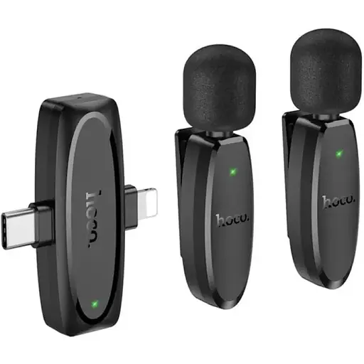 Мікрофон Hoco L15 Dual-mic clip-on бездротовий цифровий мікрофон (iP/Type-C) чорний - фото 1